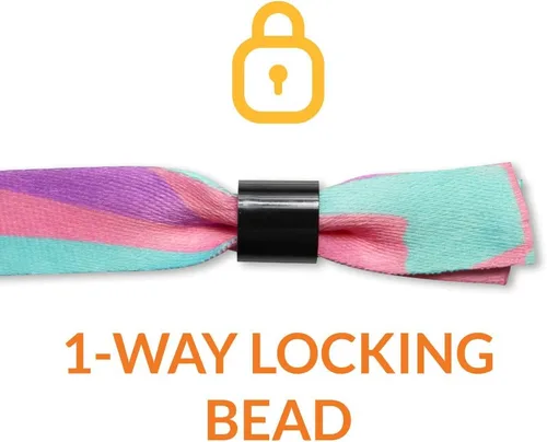 Vista 2 de Pulseras de tela con cuentas de bloqueo de un solo uso Totalmente personalizable Ideal para entradas y eventos Disponible a granel Negro