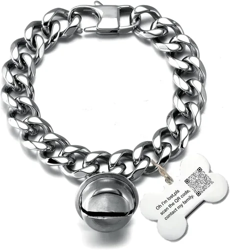Vista 9 de Gargantilla ancha de acero inoxidable para gatos y perros, de oro de 18 quilates, ajustable, a prueba de mordidas, eslabones cubanos de 1/2 pulgada