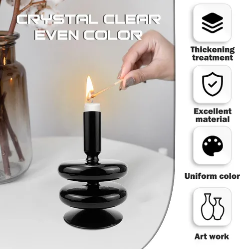 Vista 4 de Portavelas de vidrio para velas cónicas, portavelas decorativos transparentes para bodas, día de San Valentín, cumpleaños, centro de mesa (negro)