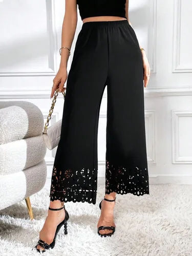 Vista 3 de SweatyRocks Pantalones elegantes de pierna ancha con cintura elástica para mujer