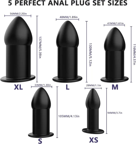 Vista 2 de AMAZBEE Juego de 5 tapones anales de silicona suave, dilatador anal hueco para adultos, juguete sexual anal, kit de bondage para hombres, mujeres