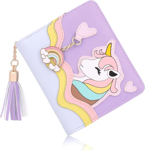 Vista 5 de UTO Cartera para niñas de cuero vegano pequeño borla colgante titular de la tarjeta Kawaii monedero 1166, 1166 Púrpura