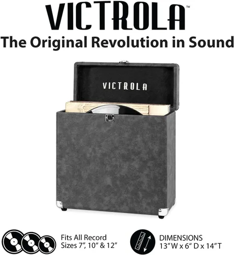 Vista 2 de Victrola Collector – Estuche de almacenamiento para discos – Contiene más de 30 discos de vinilo, herrajes resistentes, bisagras y esquinas