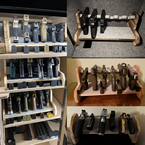 Vista 3 de Estante de madera para pistola seguro para armas, 6 ranuras para guardar accesorios seguros para armas, organización de revólver y soporte