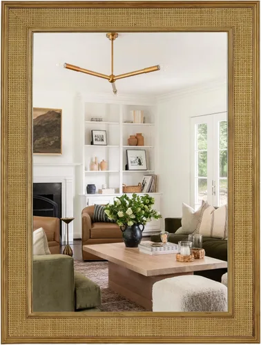 Vista 9 de WallBeyond Espejo de Pared de Ratán Rectangular, Espejo de Ratán de 32 X 44 Pulgadas con Marco de Madera para Decoración de Pared, Baño, Sala