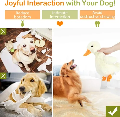 Vista 6 de Pawaboo Juguete de pato de felpa chirriante para perros, grande de 12 pulgadas, súper suave, juguetes para mascotas con forma de pato, sonajero