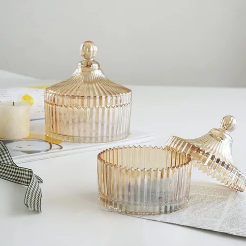 Vista 8 de QUUPY Plato de cristal esmaltado para dulces con tapa en forma de yurta, cuenco de servidor de azúcar de cristal, caja de tarro de galletas