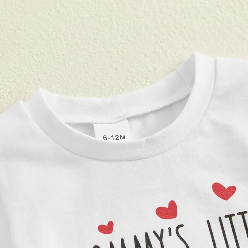 Vista 3 de Conjunto de camiseta de manga corta para el día de San Valentín para bebé, niña, niño, camiseta de manga corta, pantalones cortos con cintura