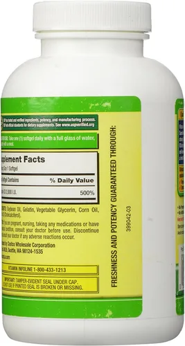 Vista 3 de Kirkland Signature Extra Strength D3 50 mcg, 600 cápsulas blandas (paquete de 3)