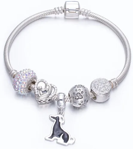 Vista 4 de ENJOOOY Cuentas de plata de ley con estampado de pata de perro con cristales de circonita cúbica para pulseras de cuentas estilo Pandora