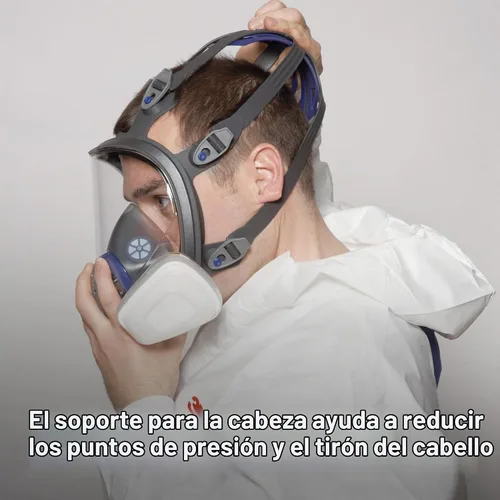 Vista 11 de Respirador reutilizable 3M Ultimate FX serie FF con máscara completa, protección respiratoria, S, Negro/Azul, 1 Arnés de seis correas, para un