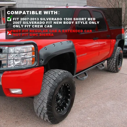 Vista 2 de 4 guardabarros para guardabarros derecho e izquierdo con textura negra de 69.3 pulgadas, estilo remache de bolsillo, compatible con Chevy Silverado