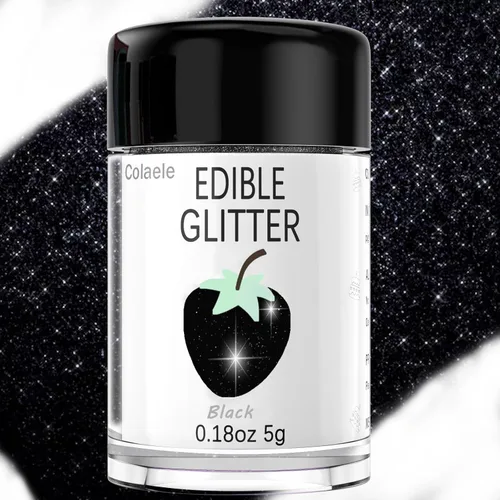 Vista 6 de Polvo de brillo comestible negro - Colaele 5 gramos de polvo de lustre de grado alimenticio, brillo metálico, espolvoreado de fantasía para decorar