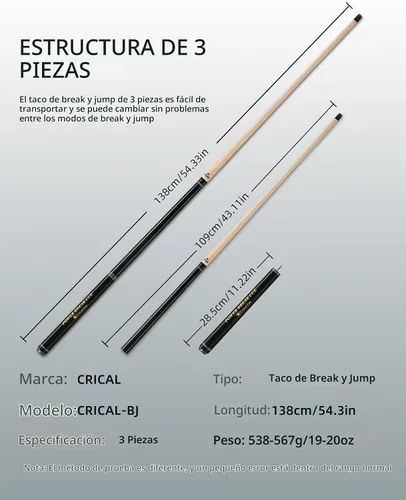 Vista 2 de CRICAL Heavy Hitter Maple Jump Break Cue, 3-Piece