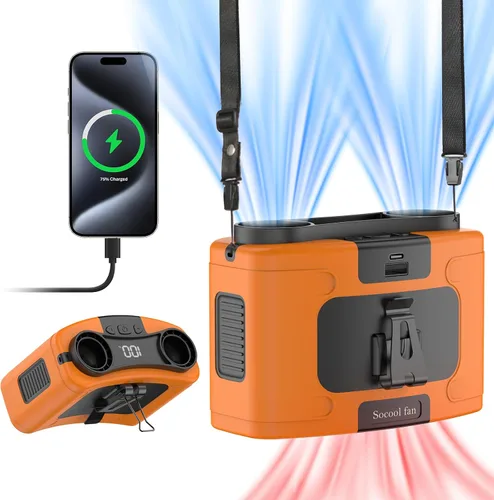 Vista 10 de Socool - Ventilador de cintura portátil de 10000 mAh con clip en el cinturón portátil, ventiladores personales funciona con batería, enfriamiento