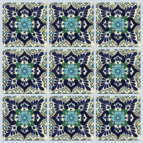 Vista 4 de Cerámica Talavera Azulejo Mexicano 4x4", 9 Piezas (NO Pegatinas) A1 Calidad de Exportación! EX-104B