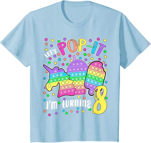 Vista 9 de Let's Pop-it I'm turning 8 Colorful 8th Birthday - Camiseta para niña, Negro