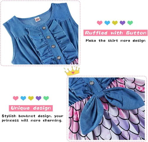 Vista 4 de Enlifety - Vestidos de princesas para niñas pequeñas sin mangas blusa de mezclilla y faldas de tutú con estampado floral vestido de verano de una