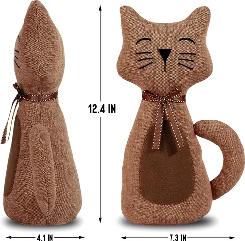 Vista 3 de Lindo tope de puerta decorativo para el hogar y la oficina, topes de puerta de piso, protectores de pared pesados de tela con peso animal, gato café