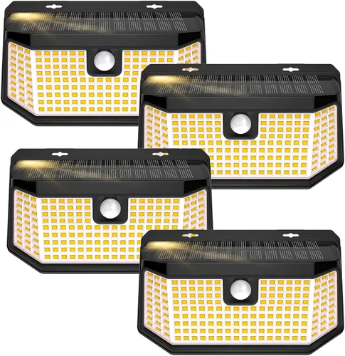 Vista 11 de Aootek Luces solares para exteriores, 182 LED, 2500 lúmenes, luz solar con sensor de movimiento, IP65, impermeable, gran angular, para patio