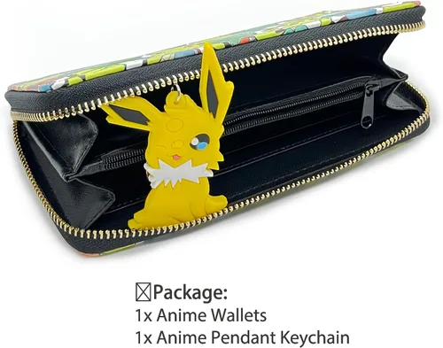 Vista 4 de FUUNUSLY Billeteras de anime para niños y niñas Lindo anime Kawaii con personajes de dibujos animados y llavero colgante, juego de regalo