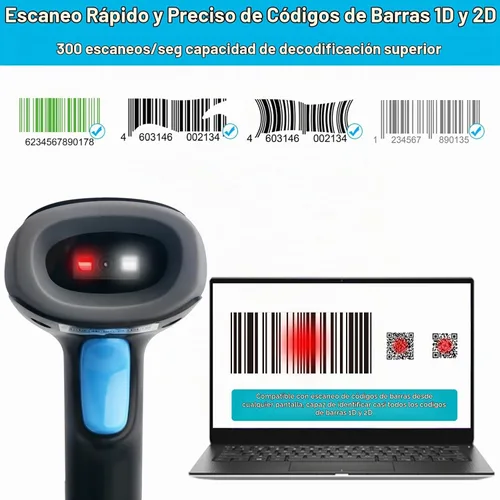 Vista 3 de Sumicor Escáner de código de barras inalámbrico Bluetooth con soporte, escaneo automático de manos libres y disparador manual, pistola de escáner
