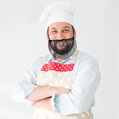 Vista 6 de 100 piezas elásticas negras cómodas cubiertas protectoras para barba de 18 pulgadas desechables de nailon transpirable para hombres