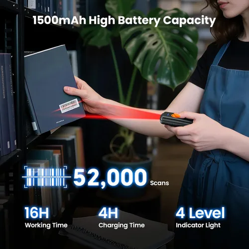 Vista 4 de Eyoyo Mini escáner de código de barras Bluetooth: escaneo 1D rápido y preciso, escáner de código de barras inalámbrico y USB con cable