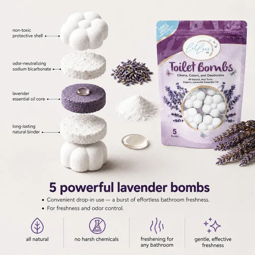 Vista 4 de Bombas de inodoro de aceite esencial natural para inodoros, tabletas limpiadoras de inodoro, aroma a lavanda de larga duración para un baño fresco