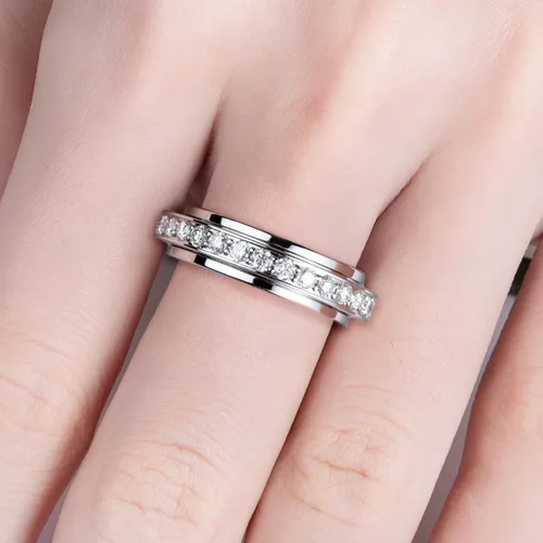 Vista 7 de AnuClub Anillos giratorios de moissanita chapados en 14 quilates, 0.079 in, color D, VVS1, bandas para ansiedad de moissanita para mujeres y hombres