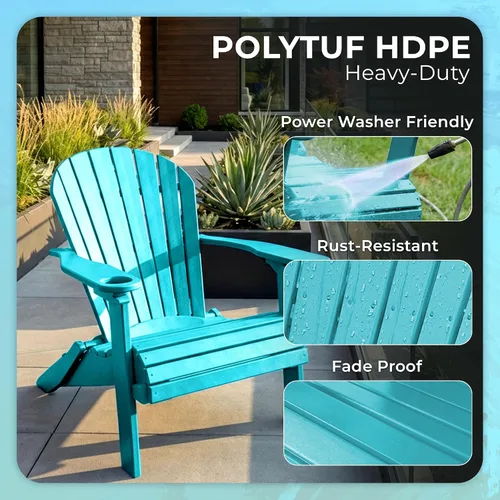 Vista 3 de POLY LUMBER – Silla plegable Adirondack con asiento enrollado Heavy Duty EVERLASTING Lifetime PolyTuf HDPE - HECHO EN EE. UU. - AMISH CRAFTED., Azul