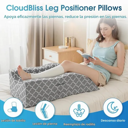 Vista 2 de Almohada de pierna CloudBliss, almohada de elevación de pierna para después de la cirugía, espuma viscoelástica ajustable con funda para hielo