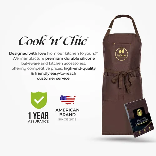 Vista 8 de Delantal de cocina Essential Chef - Profesional y duradero para cocinar - Delantal de cocina de algodón - Ajustable por Cook'n'Chic