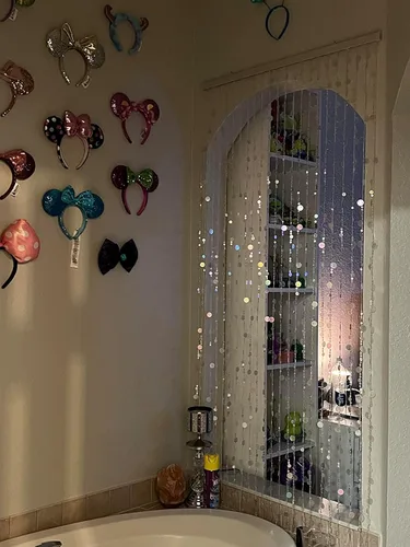 Vista 9 de Cortina de puerta con cuentas de cristal iridiscente en forma de burbuja para separar ambientes, decoración de fiesta de boda para el hogar