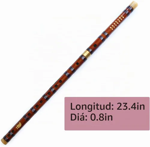 Vista 6 de Flauta de bambú dizi estilo vintage, instrumento chino tradicional (CLAVE C)