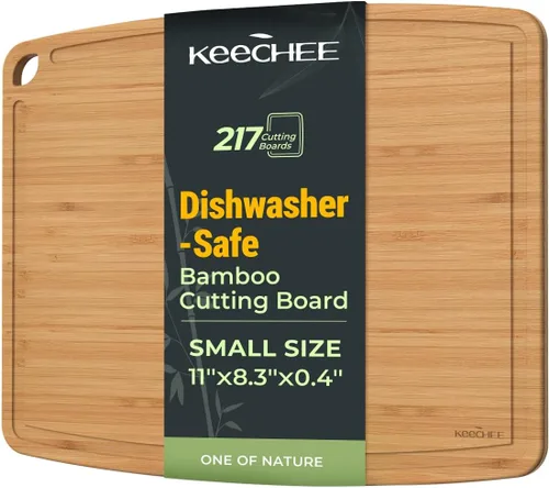 Vista 11 de Keechee Tablas de cortar de bambú aptas para lavavajillas, tabla de cortar de madera duradera y ligera para cocina ocupada, fácil almacenamiento