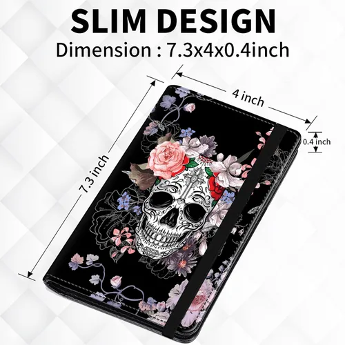 Vista 2 de Cartera de cuero con función de bloqueo RFID para hombres y mujeres, Calavera de alfeñique, Casual