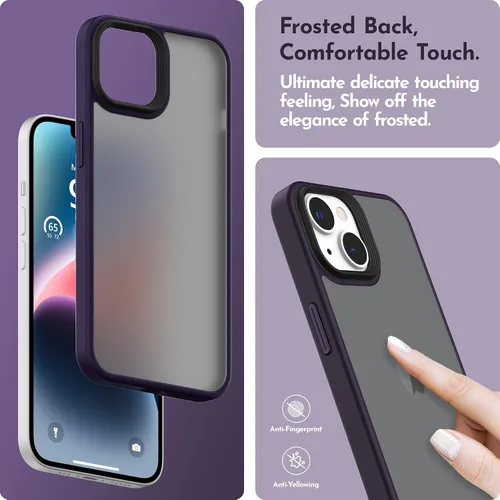 Vista 5 de Funda compatible con iPhone 14 con protector de pantalla, cuerpo completo, a prueba de golpes, con protector de cámara, translúcido mate, funda