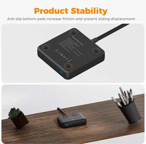 Vista 7 de Estación de carga TESSAN PD 100W para múltiples dispositivos, bloque de cargador USB C 6-en-1 compatible con iPhone 17/16, MacBook, base de carga