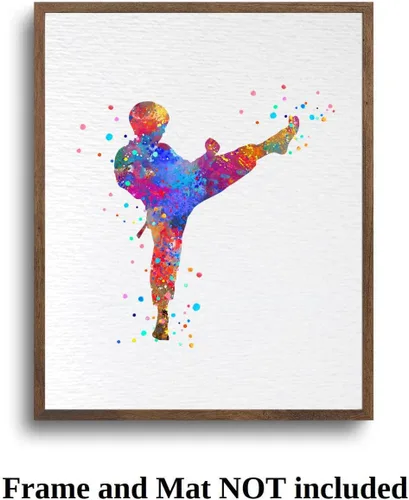 Vista 7 de Dignovel Studios 8X10 sin marco Karate Boy Kid Artes marciales Padre Hijo Deportes Coraje Acuarela Arte Impresión Póster Pared Guardería Niños