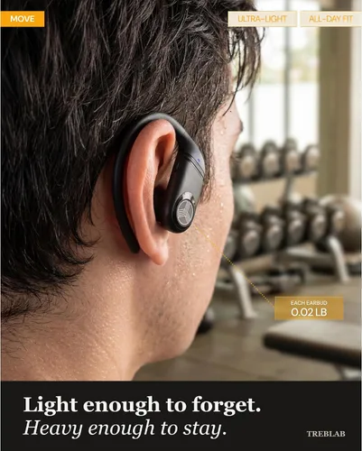 Vista 3 de TREBLAB Auriculares inalámbricos X4 con ganchos para los oídos, batería 253H, micrófono ENC, Bluetooth 5.4, funda de carga USB-C, IPX5 impermeable