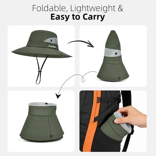 Vista 48 de Rosoz Sombreros de cola de caballo para mujer, protección UV, ala ancha 1 paquete-negro