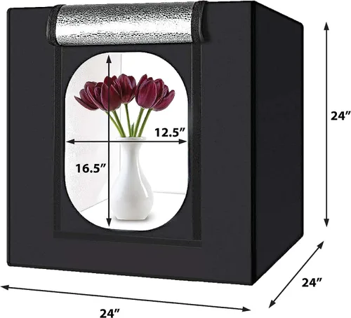 Vista 4 de Bower Caja de luz portátil de estudio de 24 pulgadas para teléfonos inteligentes, réflex digitales y cámaras compactas, diseño plegable