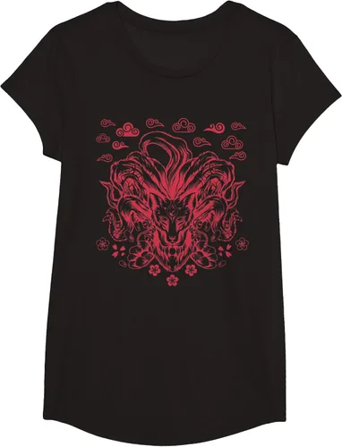 Vista 4 de Camiseta de anime japonés Nine Tails Fox Kitsune, Negro