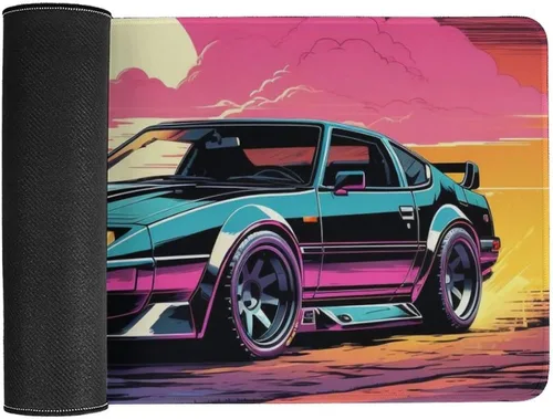 Vista 3 de Large Mouse Pad Classic Retro Sports Car Synthwave Sun Palm Trees Art Desk Mat Computer Accessories Gaming Office Organizers Supplies Decor