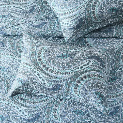 Vista 6 de ENASAL Juegos de Colchas de Algodón, Juegos de Cubrecamas Reversibles Edredón, Colcha Floral Paisley (Azul, Tamaño Queen)