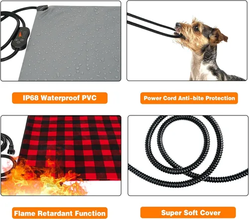 Vista 2 de Almohadilla térmica para mascotas, cama para gatos con temperatura ajustable con temporizador, cama térmica impermeable para perros con cable