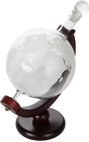 Vista 6 de Lily's Home Decantador de whisky World Globe con soporte de madera con acabado oscuro, embudo de barra y 2 vasos a juego (28.7 fl oz)