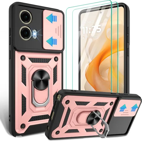 Vista 13 de Gritup Funda para Moto G Stylus 5G-2021 con cubierta deslizante para cámara 1 paquete de protectores de pantalla HD Soporte de metal giratorio