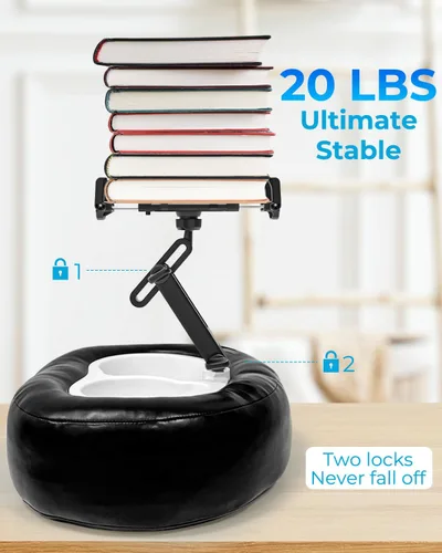Vista 8 de Soporte de almohada para tableta con forro de almacenamiento, cuero sintético, soporte estable para dispositivos de 6.1 a 15.6 pulgadas, impermeable